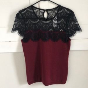 NWT Ann Taylor red and black laced topped sweater